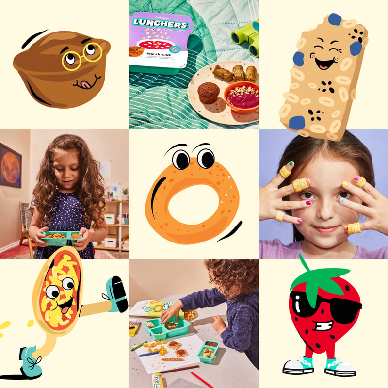 Little Spoon - grid of children eating Lunchers and food characters
