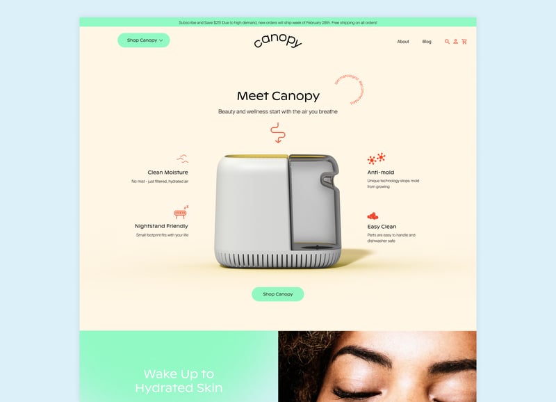 canopy - screenshot of product page of website