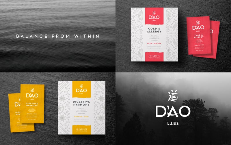 dao labs - 4 image grid: logo, tagline, and two product images against a black and white background