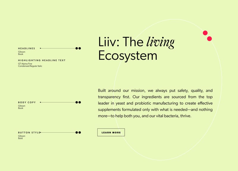 Style guide for the Livv brand with text that reads: 