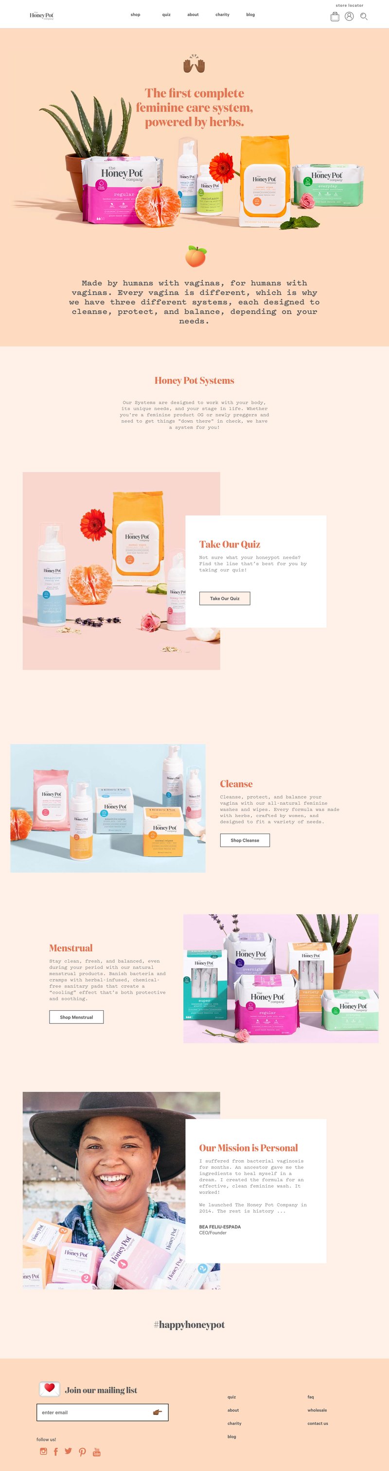 The Honey Pot - homepage webpage layout